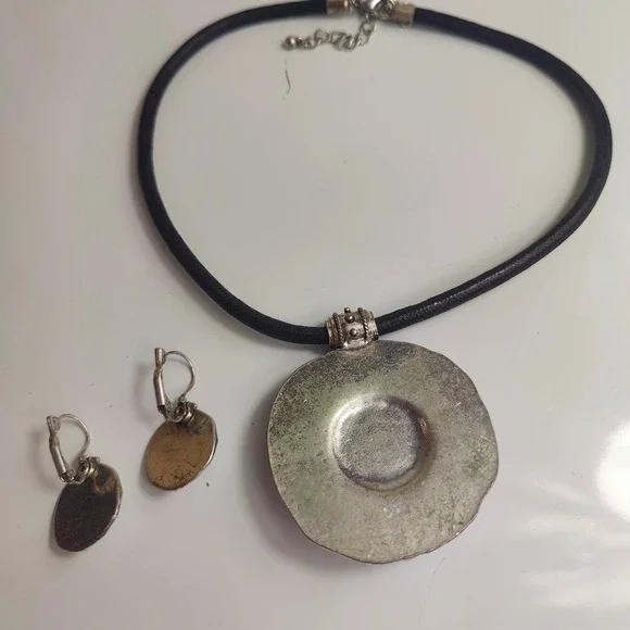 Vintage Boho Turquoise Pendant Necklace  Choker Earrings Set Tribal Southwestern - Picture 3 of 8